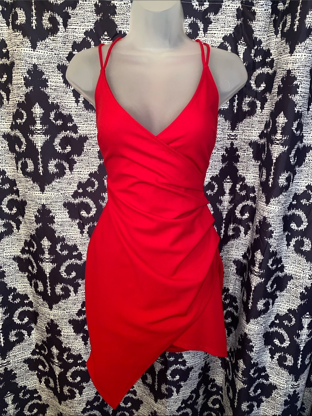 Windsor Red Double-Strap Wrap Mini Dress